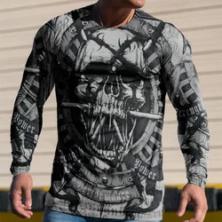 New Halloween 3D horror themed skull series printed graphic t shirts casual O-neck long sleeved Men T-shirts street y2k tops