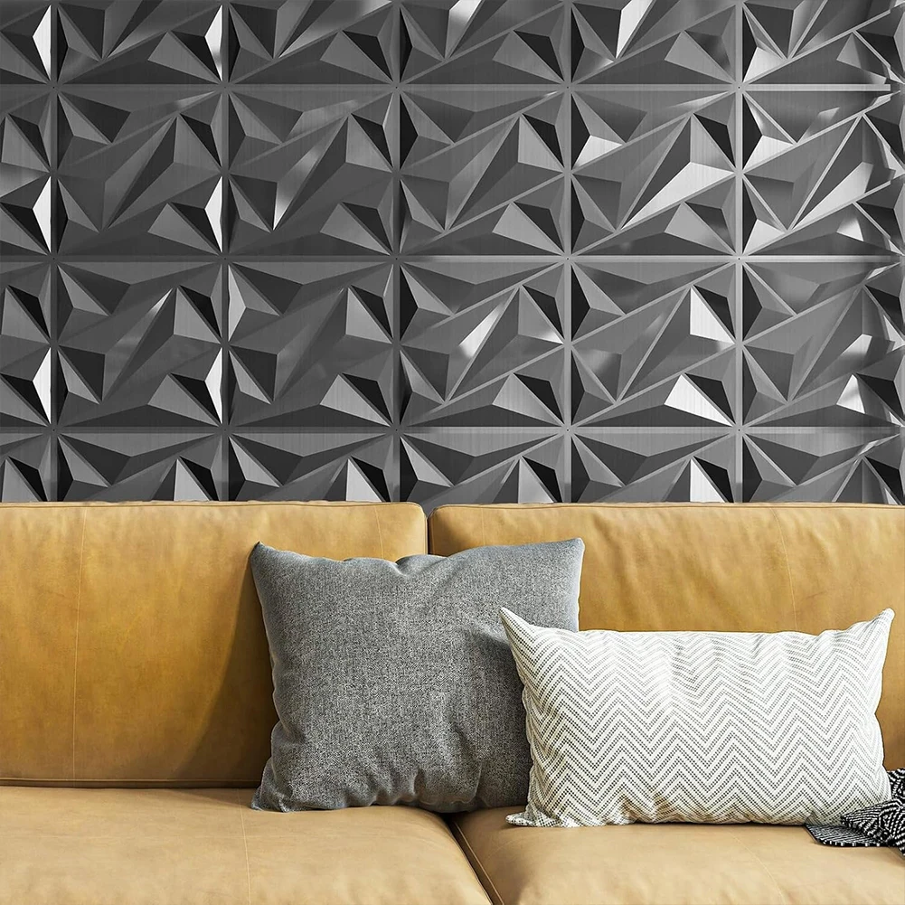 

50/100Pcs PVC Accent Textured Wall Panels Black/White 3D Wall Panels in Diamond Design for Living Room Gaming Room TV Background