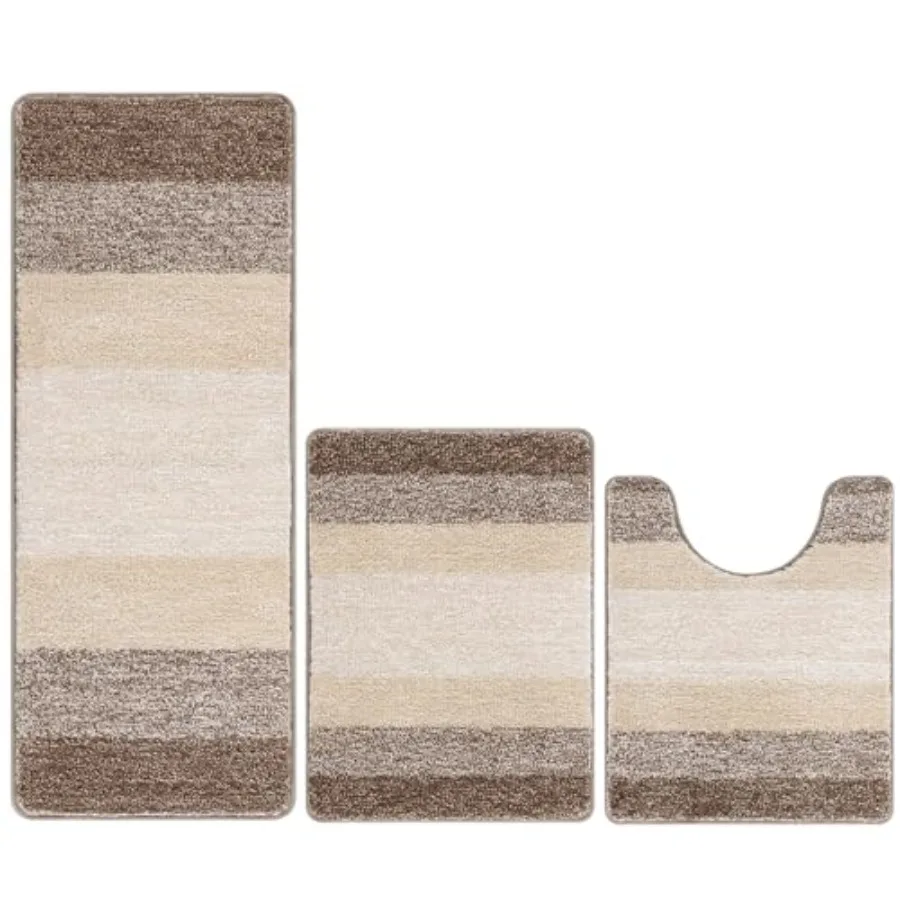 3 Pcs Bathroom Rug Set, Microfiber Non Slip Bath Mats, Machine Washable, Quick Dry, Ultra Absorbent Floor Carpet, Plush Shower