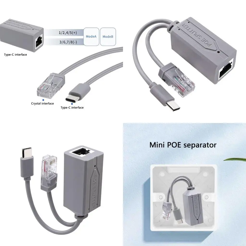 

27RA Ethernet Data And Power PoE Splitter USB C 48V To 5V For NonPoE Device Use