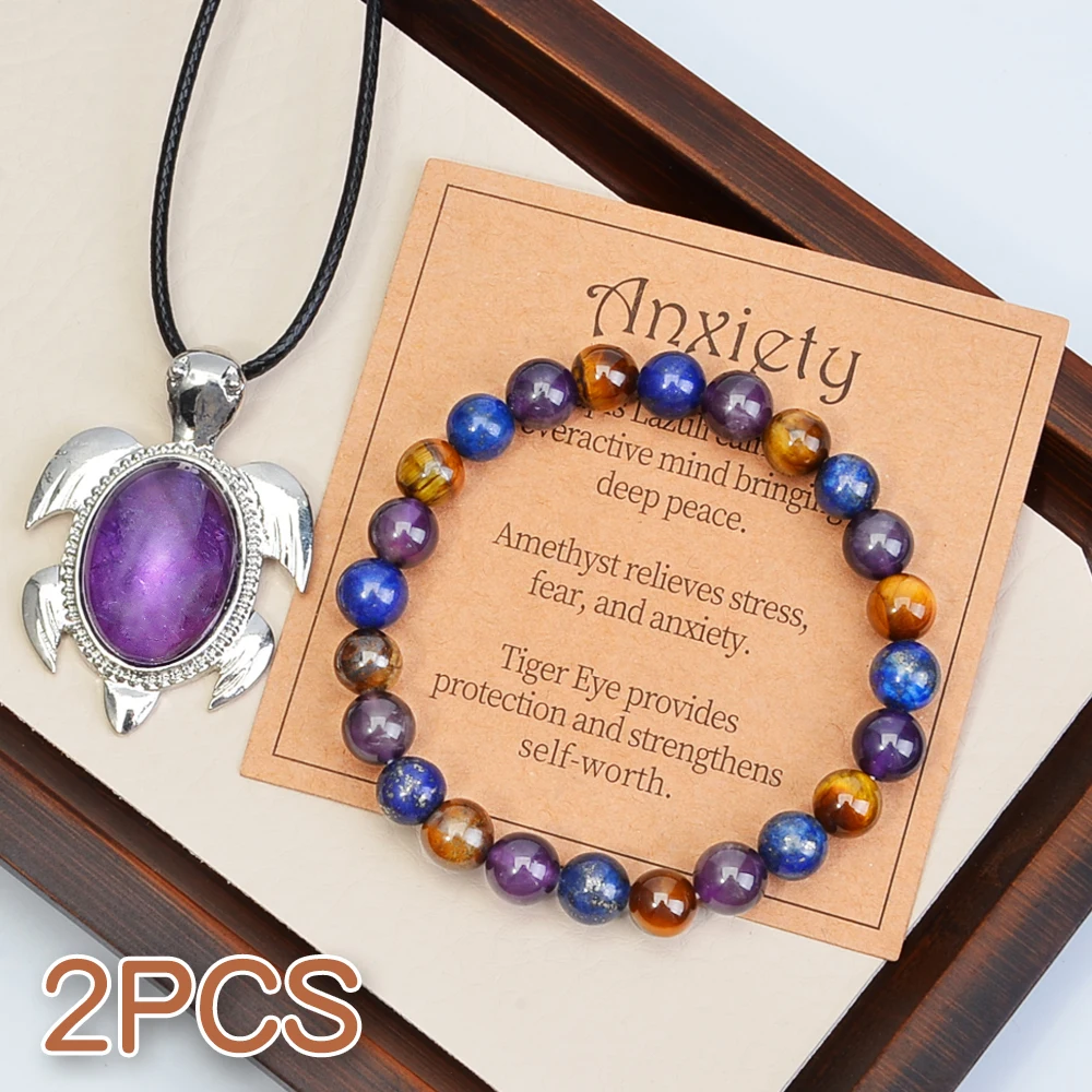 

2 шт./компл. 8 мм браслет из бисера и ожерелье для женщин и мужчин целебный браслет с кристаллами для облегчения тревоги