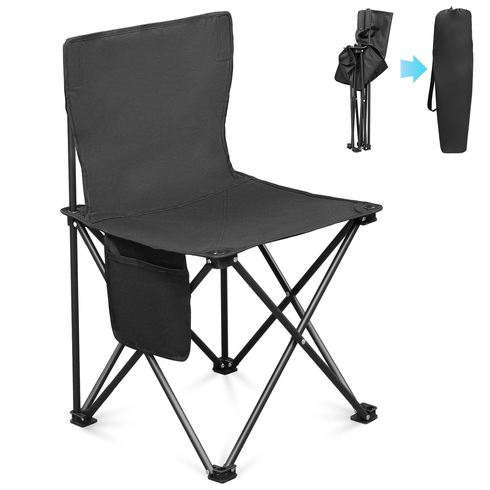 4 Pack Folding Camping Chairs with Carrying Bag, Lightweight Sports Chair, Black Chair  Outdoor Furniture