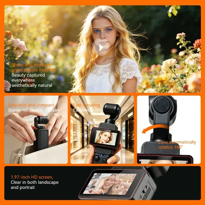 Lenovo New 8K HD Pocket Camera Rotating Lens and Screen Image Stabilization Photo Video Recording Wi-Fi Transfer to Phone