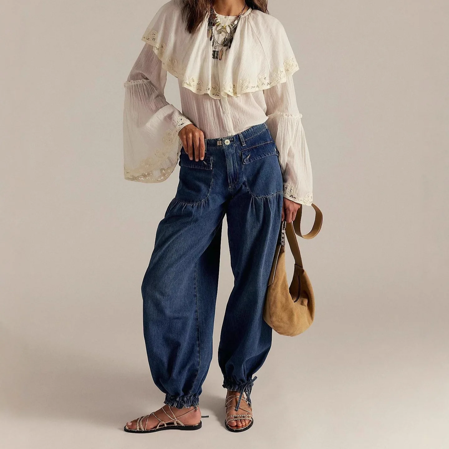 Women Straight Pants Jeans Washed Vintage Mid Waist Denims Lace Up Female Floor Length Trousers Distressed Streetwear 2026