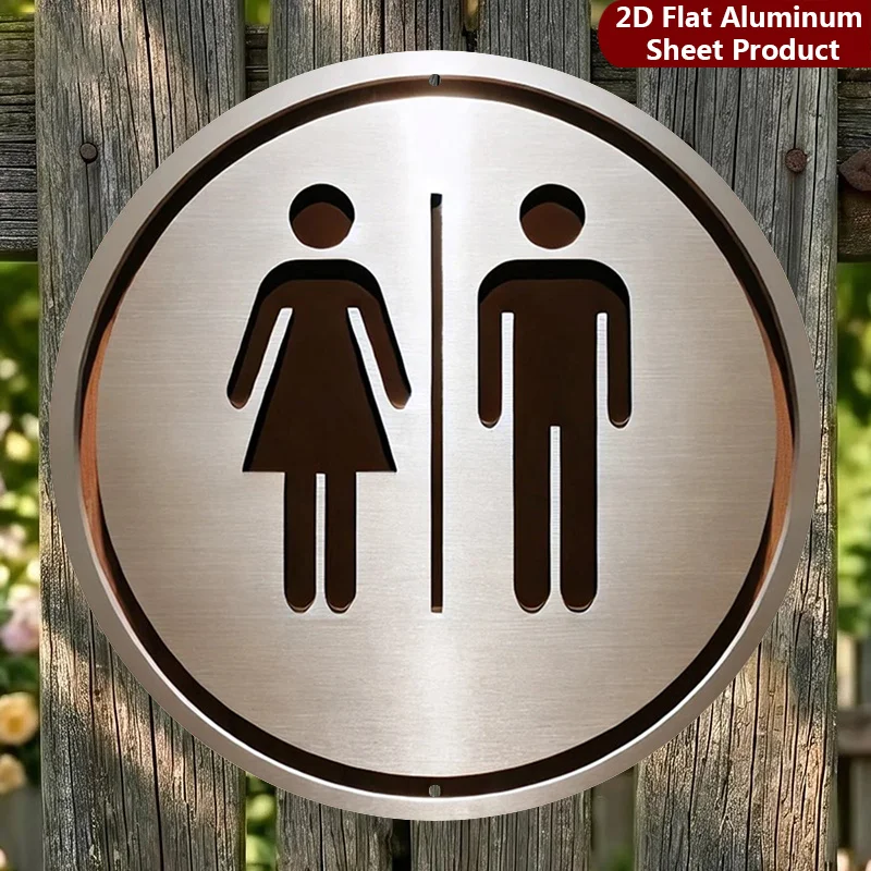 2D Flat, 1pc, Bathroom Sign Round Sign, Restroom Symbol Vintage Decorative Plaque, Public Facility Porch Decor