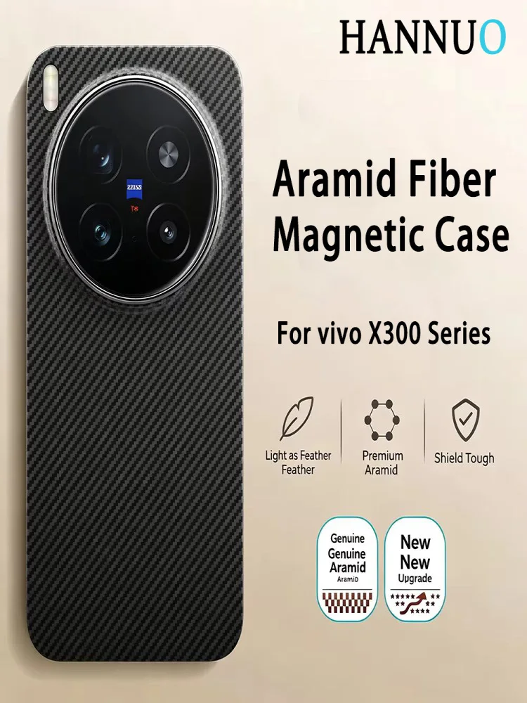 HANNUO – magnetyczne etui na telefon do modelu vivo X300 Pro, wykonane z włókna węglowego i materiału Kevlar, wzór w kratkę, magnetyczne, odporne na wstrząsy, ochronne etui na telefon. — zdjęcie produktu 7