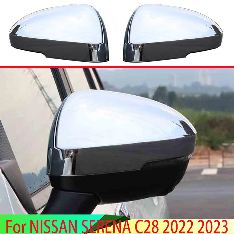 

For NISSAN SERENA C28 2022 2023 Car Accessories ABS Chrome Door Side Mirror Cover Trim Rear View Cap Overlay Molding Garnish