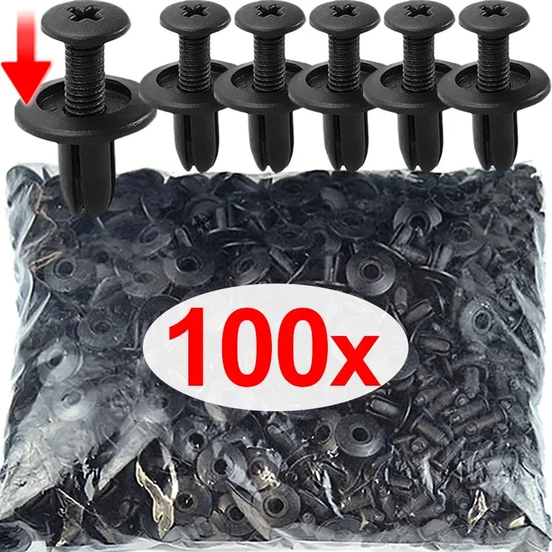 100/50pcs 8mm Plastic Fasteners Screws Universal Car Bumper Fenders Black Rivets Car Fastener Push Pin Clips Auto Accessories