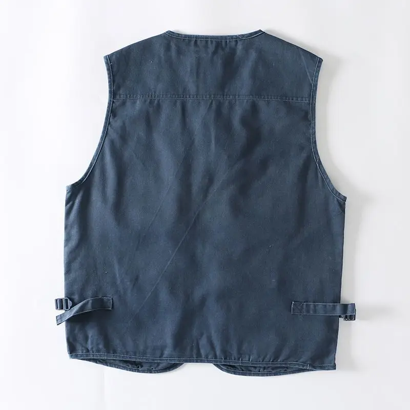 American Style Metal Zipper Multi Pockets Vest Men Camisole Denim Vest Waistcoat Jacket Fishing Photography Summer Casual Vest