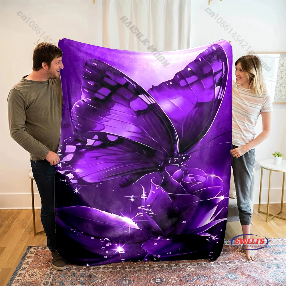 

6-размерное фиолетовое одеяло с принтом бабочки и цветов, теплое мягкое домашнее дорожное одеяло, постельное белье для дивана, одеяла, подарки для друзей