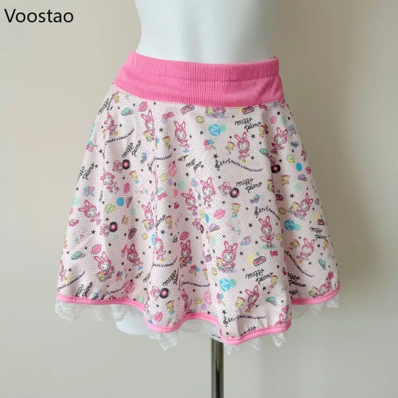 Minifalda estilo japonés dulce Lolita para Mujer, Faldas dulces De encaje con estampado De dibujos animados bonitos, Faldas elegantes para Mujer De Moda 2025