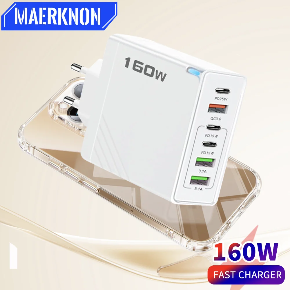 

160W USB C Charger Fast Charging PD QC3.0 Wall Charger Adapter for iPhone 16/15/14 Pro Max Xiaomi 13 POCO F5 Samsung S23 Ultra