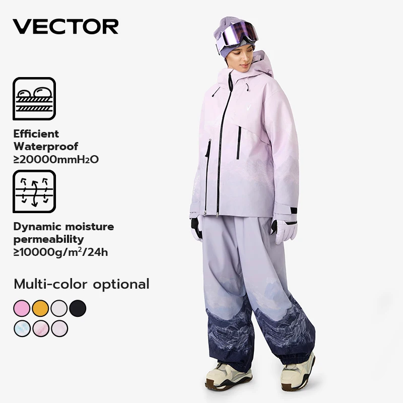 VECTOR Men Women 3L Cotton Ski Jacket Ski Pants Winter Warm Windproof Waterproof Outdoor Sports Snowboard Ski Coat Trousers