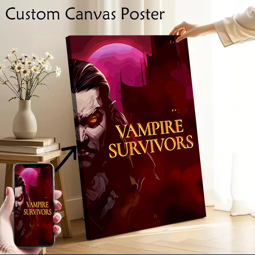 Vampire Survivors Game Cover Art Printed Canvas Poster Custom Pictures Wall Art Canvas Painting for Decorative Paintings Frames