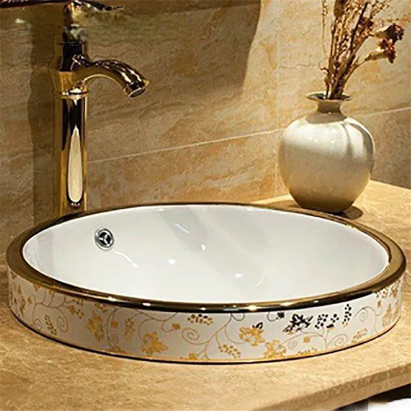 

Luxury mosaic round ceramic golden washbasin electroplated sink wash basin price in pakistan