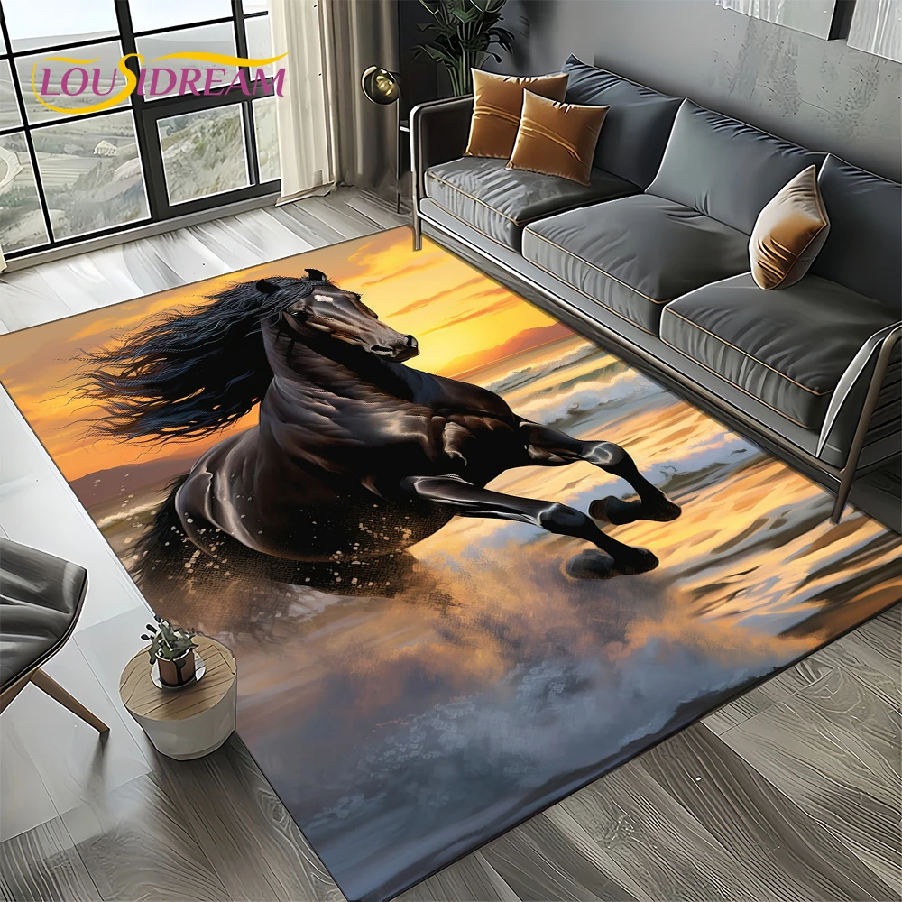 HD Horse Pentium Gallant Steed 3D Animal Carpet Rug for Living Room Bedroom Home Sofa Decoration,Kid Area Rug Non-slip Floor Mat