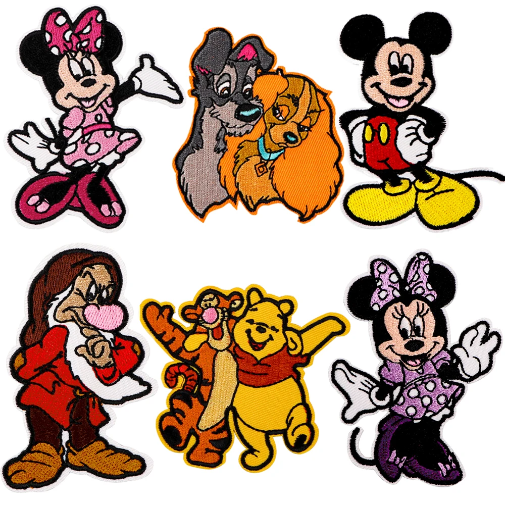 Winnie Bear Mickey Cute DIY Embroidered Iron On Patches Badges Patchwork Sewing Applique Jacket Backpack Badges