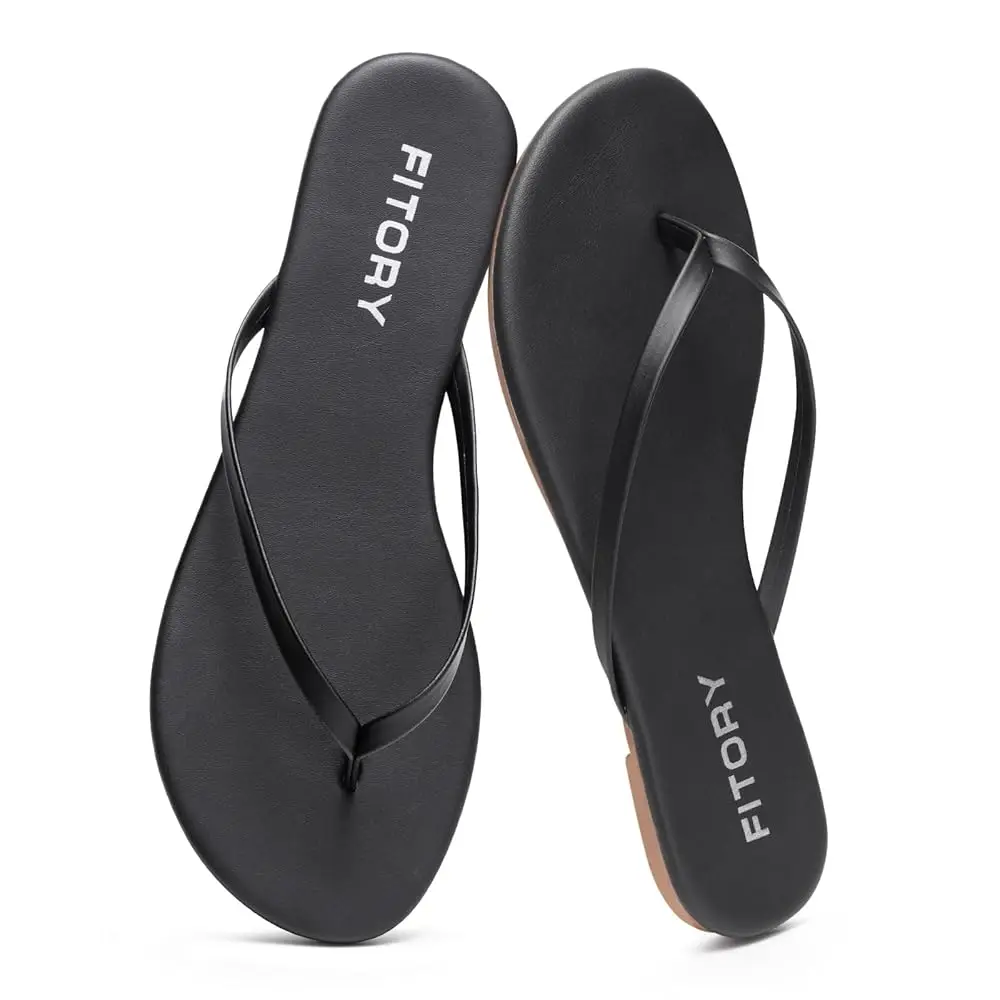 

FITORY Women’s Flip Flops, Fashion Casual Thong Walking Slide with Vegan Leather, Comfortable Summer Beach Flat Sandals for 2