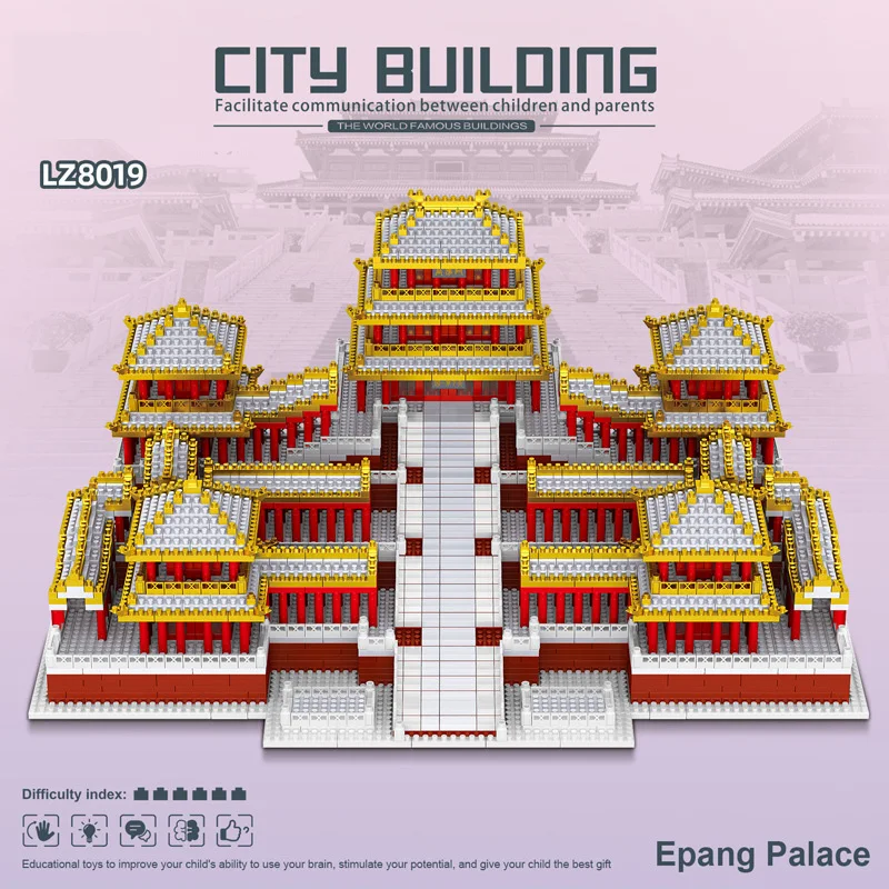 Nanobrick Chinese Historical Civilization Architecture Micro Diamond Block Snow Epang Palace Model Building Brick Toy Collection