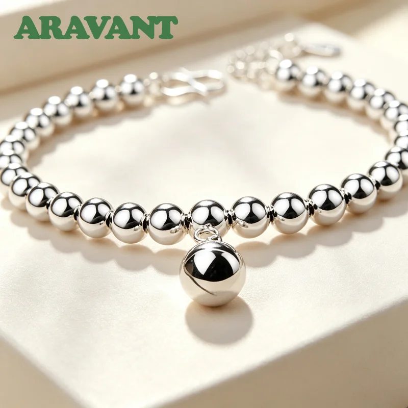 ARAVANT 925 Silver Bell Bead Bracelets Chains For Women Girls Fashion Jewelry Gifts