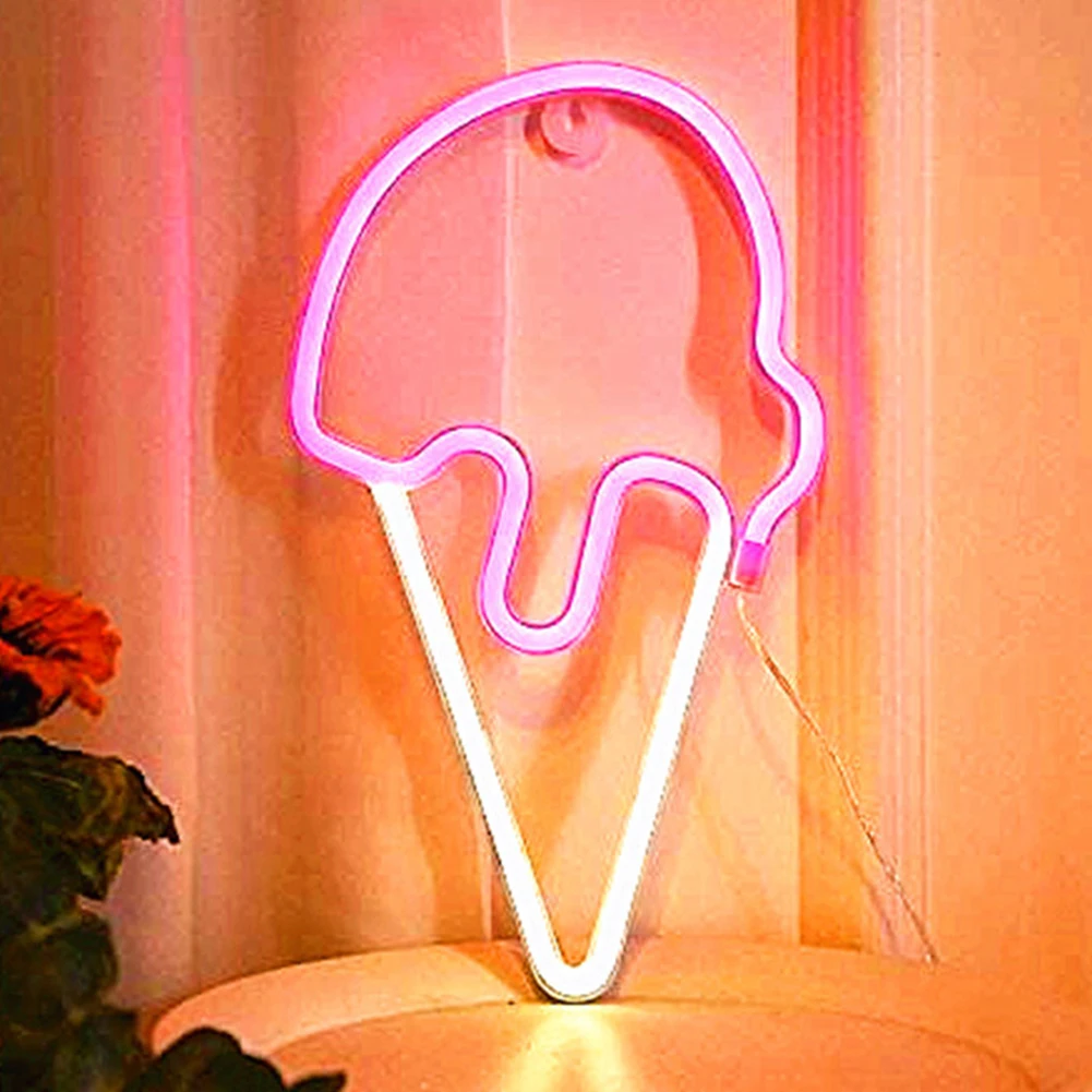 Ice Cream Neon Sign LED Light Battery Or USB Powered Hanging Neon Light Up Signs For Bedroom Pub Bar Decorations