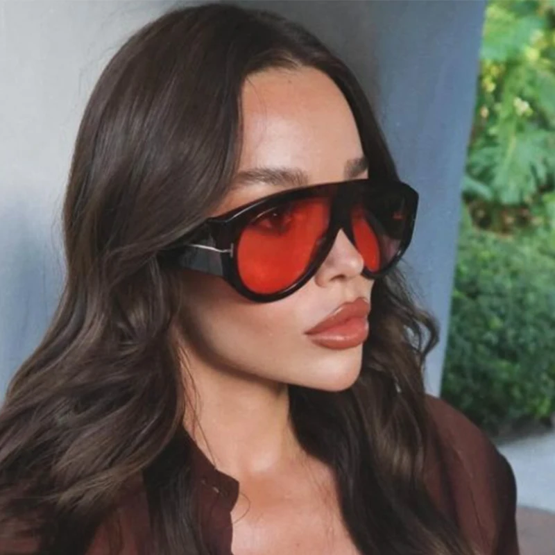 Brand Oversized Pilot Sunglasses for Women Fashion Big Frame Red Punk Sun Glasses Men Vintage Luxury Designer Windproof Popular