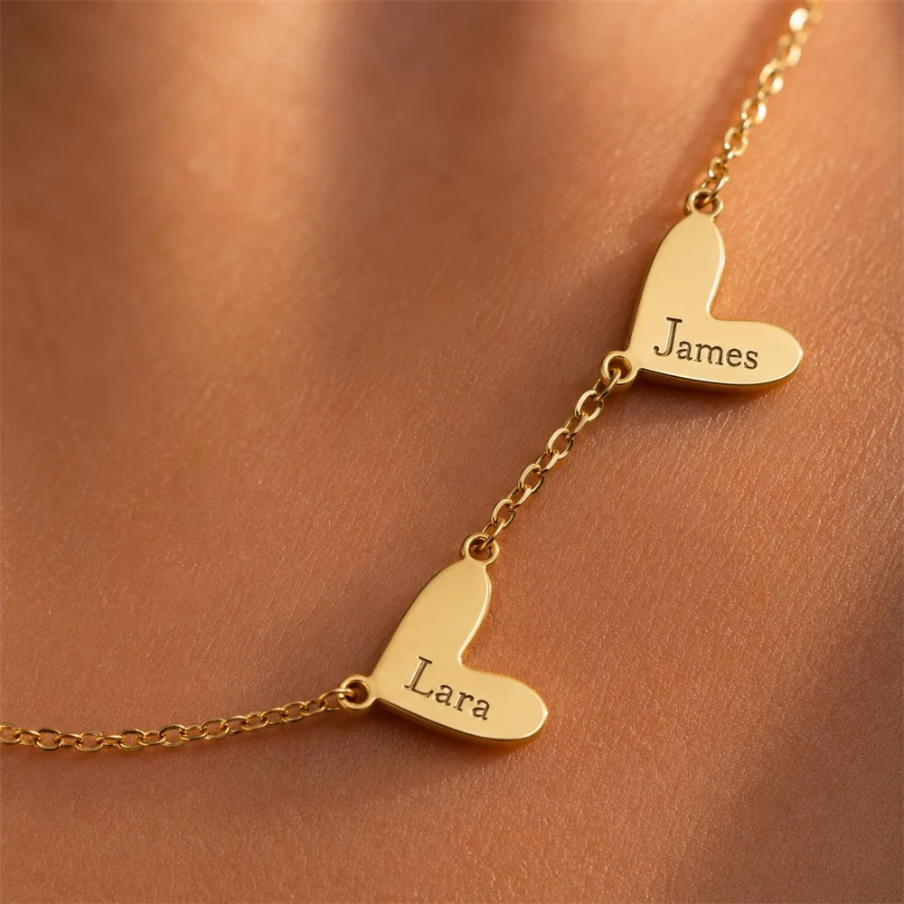 Custom Multiple Heart Charm Necklace Engraved Family Names Necklaces Christmas Gift for Women Wife Personalized Mother Jewelry