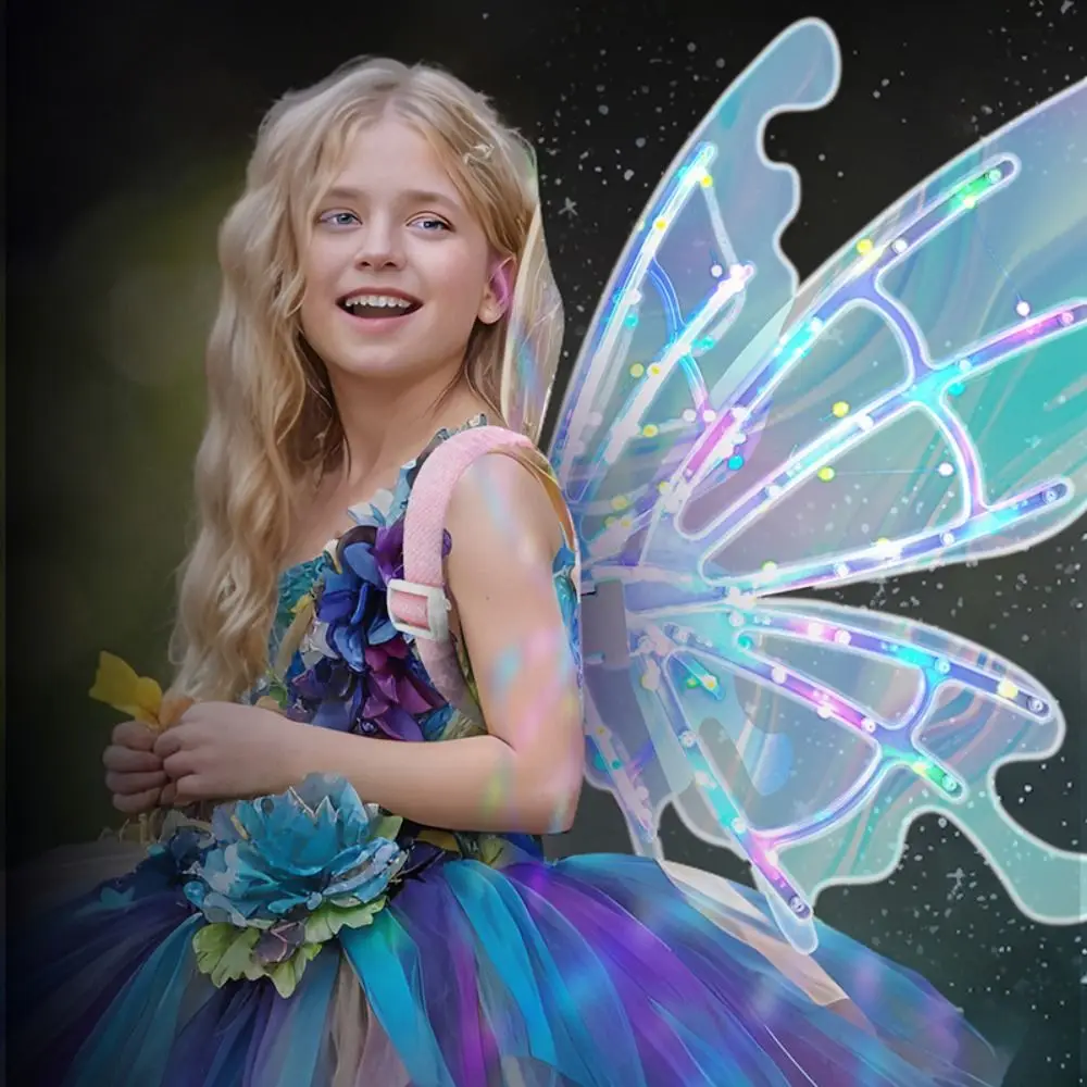 com música leve fada asa de anjo cosplay brilhante elétrica em movimento asas de elfo vestir asas