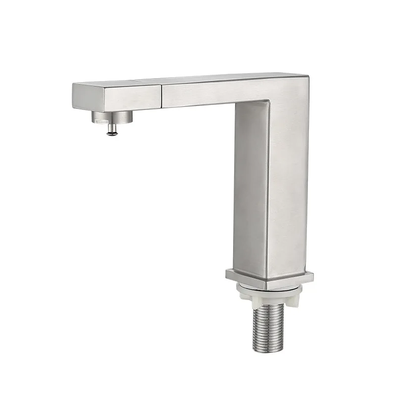 

304 Stainless Steel Nickel Bathroom Faucet Deck Installation Single Cold Basin Faucet 360 ° Rotating Touch Press Faucet