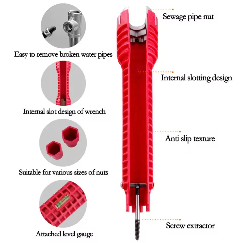 مفتاح حوض 8 في 1، أداة إصلاح غير قابلة للانزلاق، مفتاح تركيب صنبور المطبخ والحمام، مفتاح تركيب السباكة