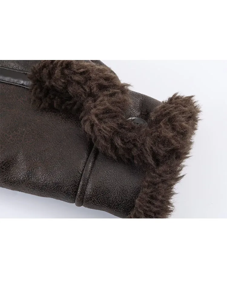 

HH Women's Winter Fashion Simple Fur Integrated Reversible Bomber Jacket Female Loose Versatile Stand Collar Casual Jacket Mujer