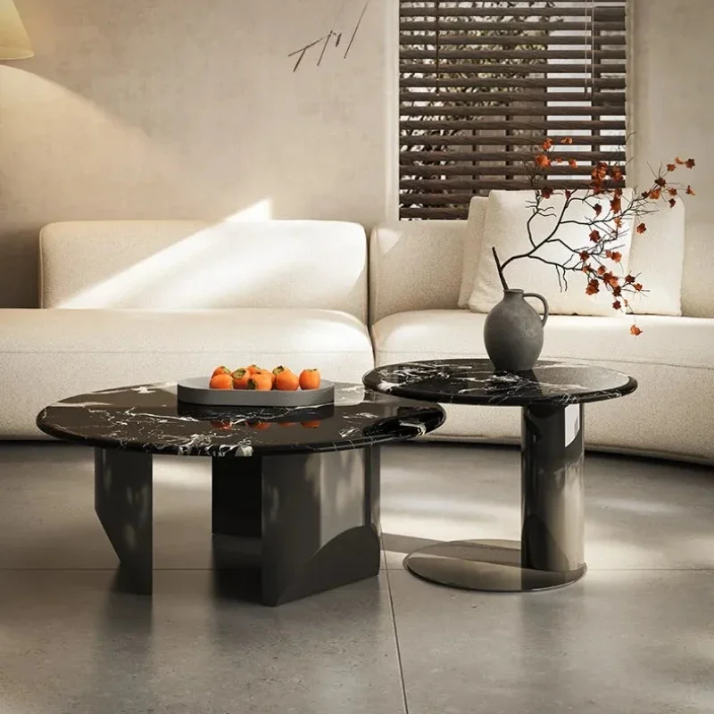 Q High-end natural luxury stone living room household round coffee table combination