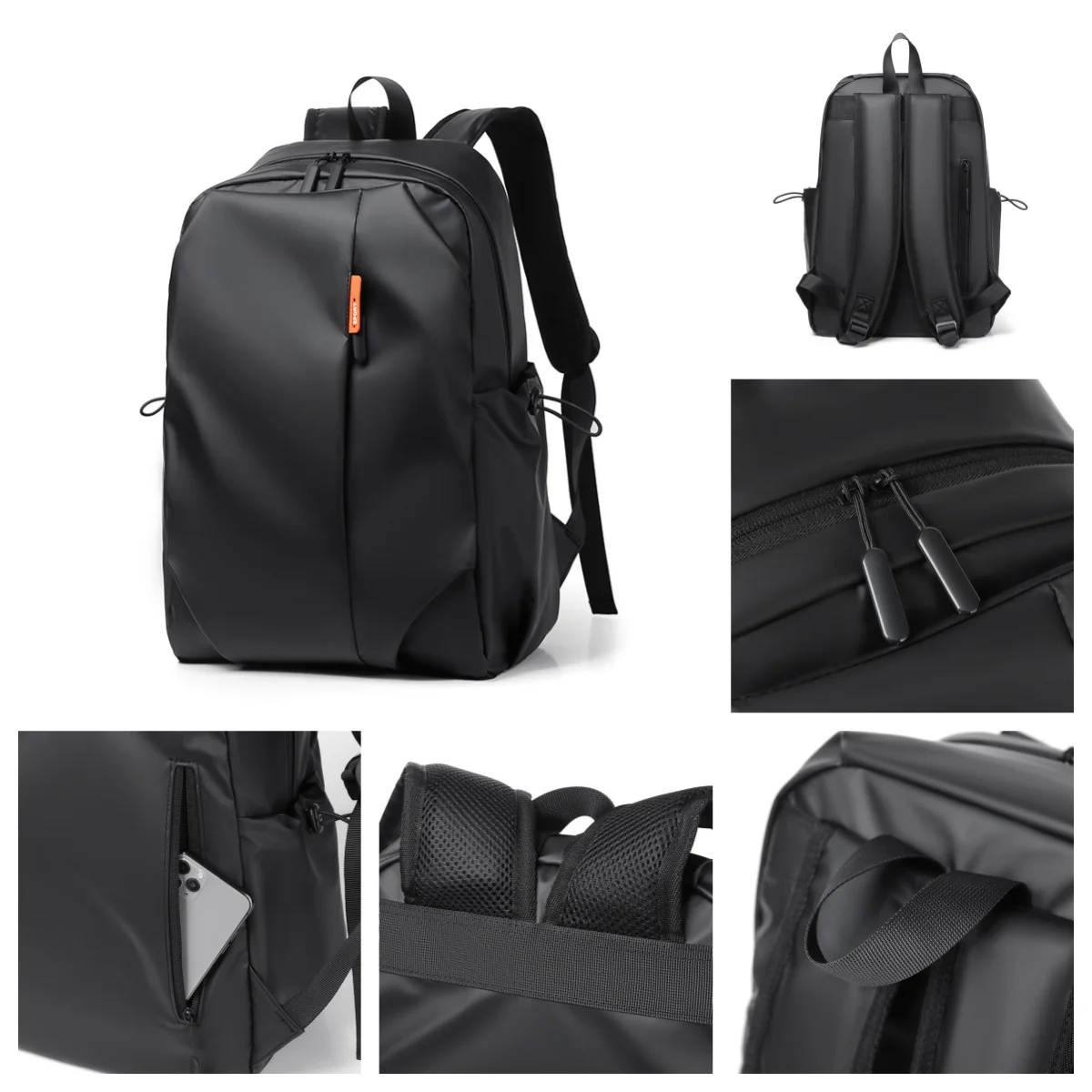 حقيبة ظهر كاجوال للرجال ذات سعة عالية وبسيطة ومتينة من جلد البولي يوريثان وخفيفة الوزن للرجال حقيبة ظهر مريحة للوصول إلى USB مرة أخرى