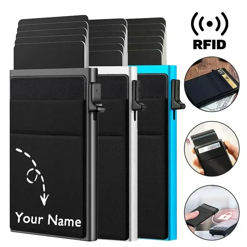 Unisex-RFID-blockierender Kartenhalter – individuell gravierte Mini-Geldbörse mit Namen – Kredit-/Bank-ID-Hülle für Männer und Frauen – personalisiertes Geschenk