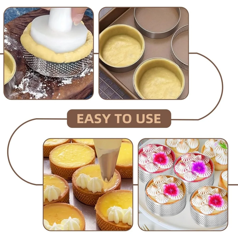

Stainless Steel Perforated Mousse Cake Rings Set Of 8 For Tarts, Cookies, And Pastries Baking Dessert Tools