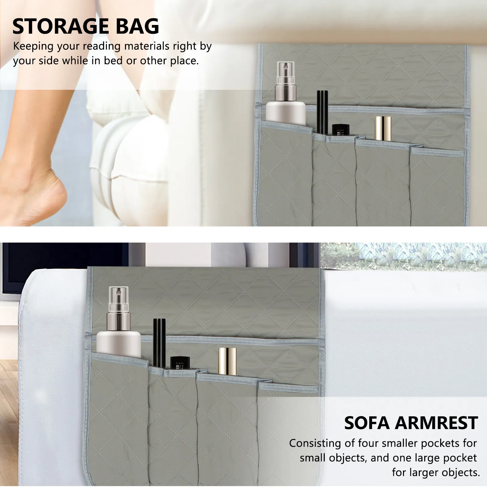 

Couch Armrest Holder Pouch with 4 Small Pockets 1 Large Compartment for Living Room Bedroom Bath Storage Polyester Sofa
