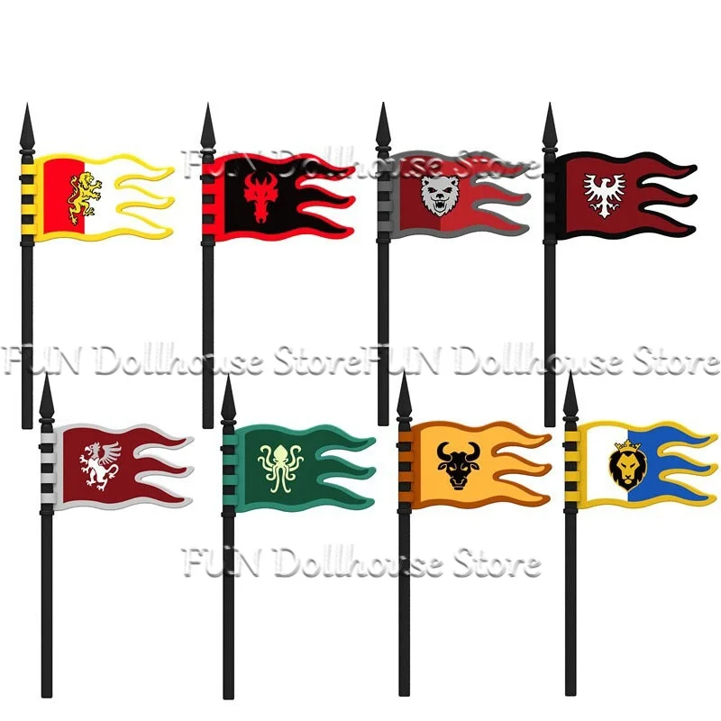 Medieval Military Castle Flag Wolf Knight Shield Building Block Lion King Soldier Figures Wearing Accessories DIY Bricks Kid Toy
