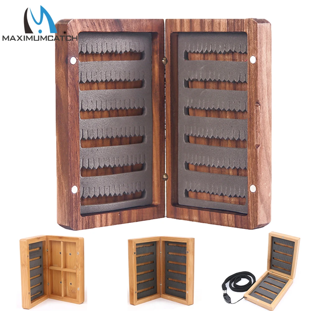 Maxcatch Bamboo Fly Box Wooden Magnetic Double Side Fly Fishing Storage Box Durable Tackle Organizer for Flies Lures Accessories
