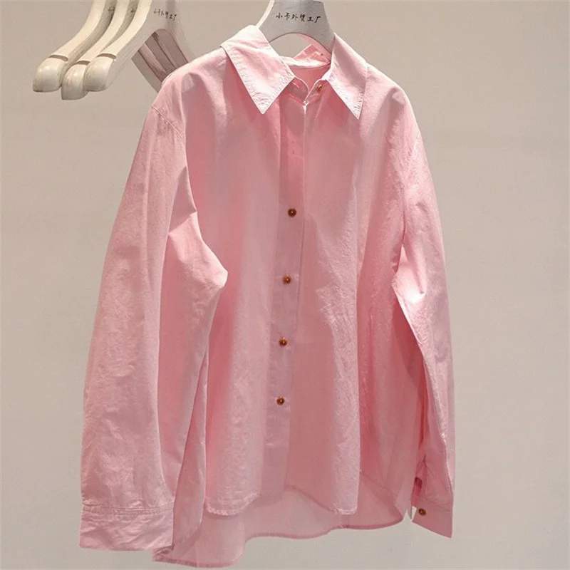 سترة نسائية قميص بلايز معطف بلون المرأة الربيع الصيف بلوزة بأكمام طويلة كسول الرياح السيدات فضفاضة تناسب القمم #1