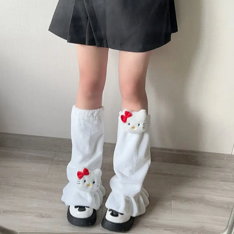 Hello Kitty Plush Leg Warmers Sanrio Anime Cartoon Kawaii Lolita Autumn and Winter Hot Girl Keep Warm Student Mid-Calf Socks New