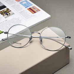 Korea Style Pure Titanium Big Round Glasses Frame Men Women Fashion Simple Ultralight Eyeglasses Handmade Small Eyewear Gafas