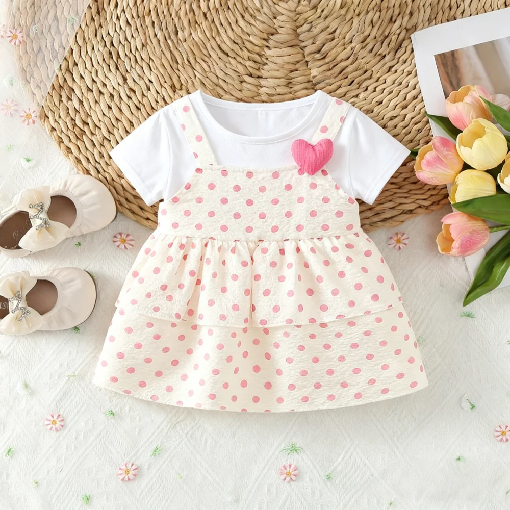 

Платье для маленьких девочек, летнее универсальное платье в горошек с принтом, милое повседневное платье для девочек с короткими рукавами, милое повседневное платье для малышей, одежда для маленьких девочек
