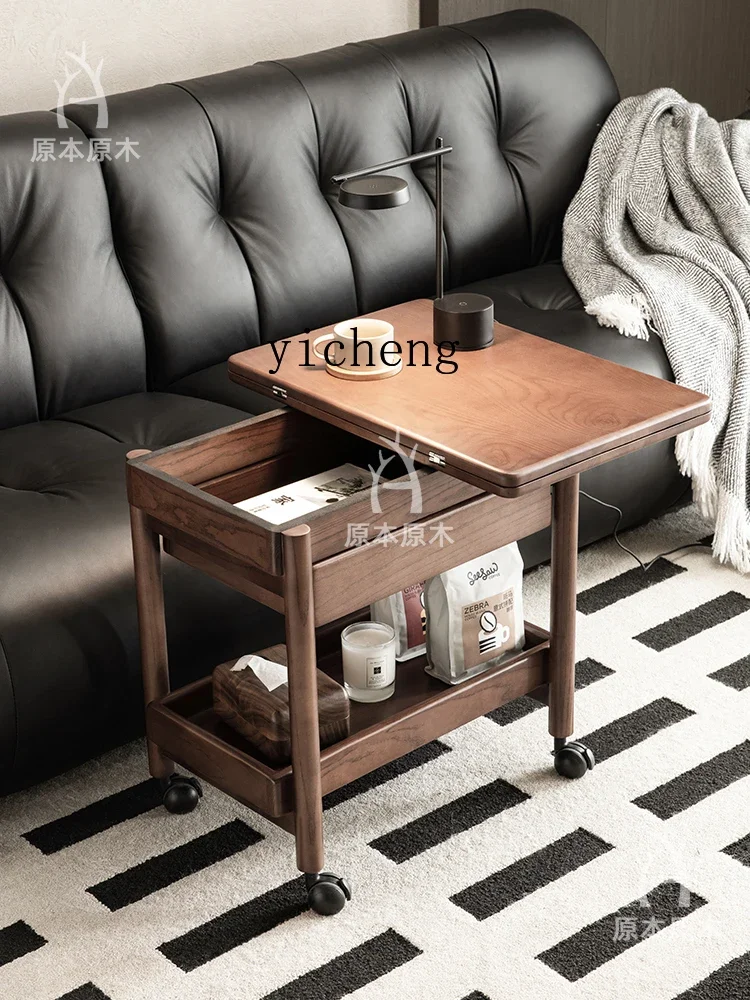 l23 Log Living Room Removable Coffee Table Side Table Cart Living Room Home Black Walnut Folding Desktop