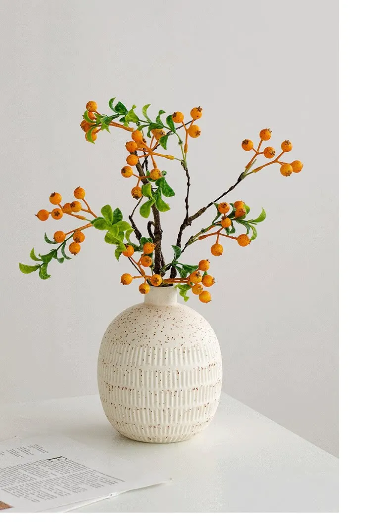 Nordic Handmade Speckled  White Ceramic Vase, Textured Round Vase for Dried Flowers, Living Room Decor Gift