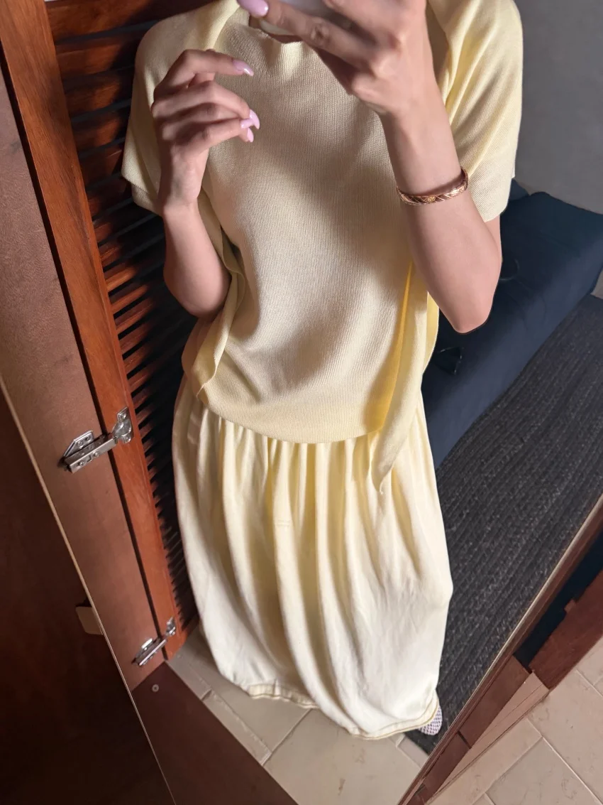 Alien Kitty Summer Elegant Women 3 Piece Sets Shawl Daily T-Shirts High Waist Maxi Skirt Casual OL Vacation Knit Loose Outfits