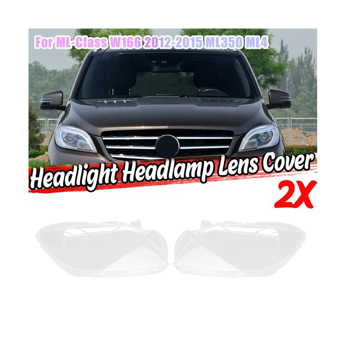 Right Side Front Headlight Cover for Mercedes-Benz ML-Class W166 12-15 Replace Lens Head Light Lamp Shell