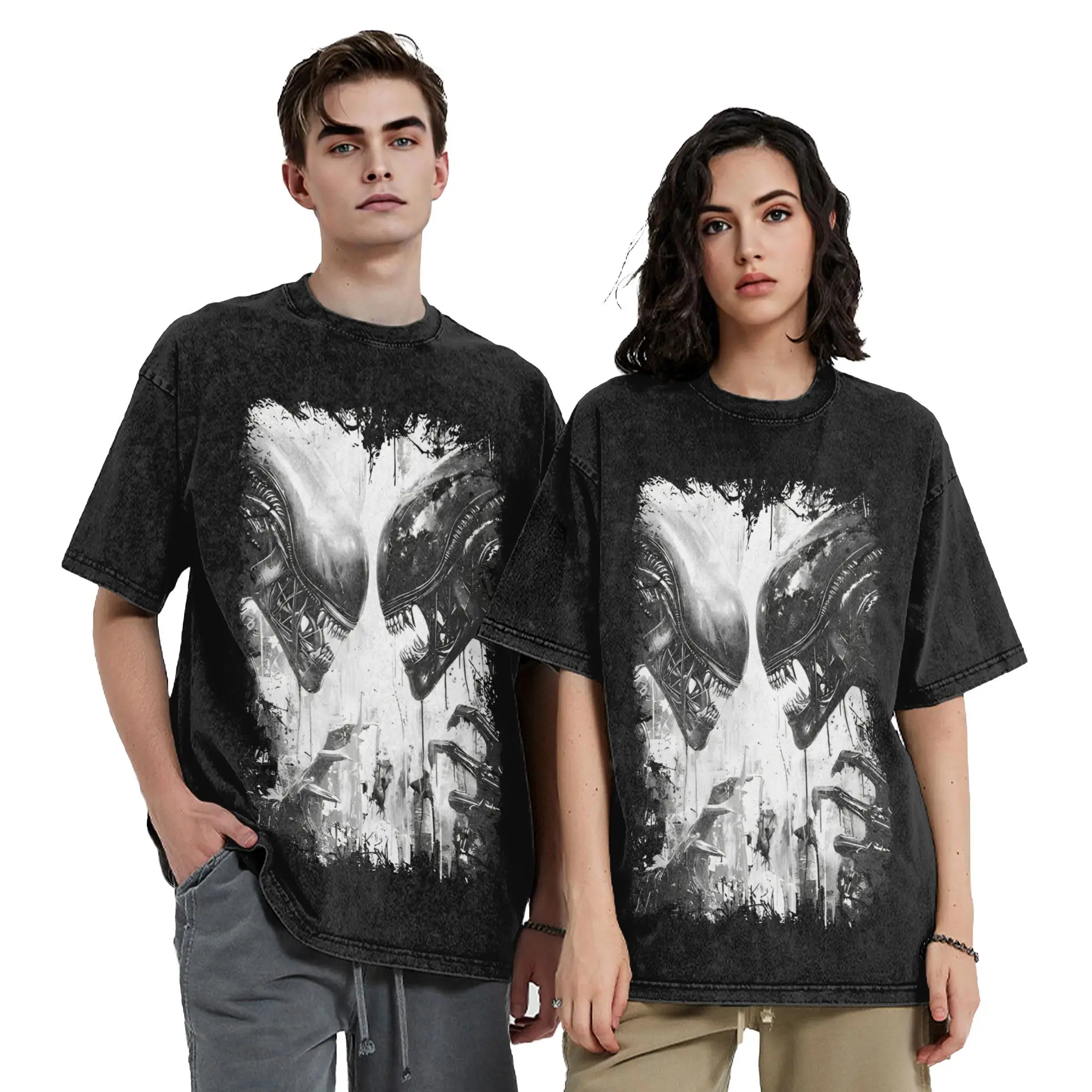 

Ullzang Xenomorph Alien Romulus Vintage Washed Tshirts Unisex 100%Cotton Short Sleeve Round Neck Summer Tops