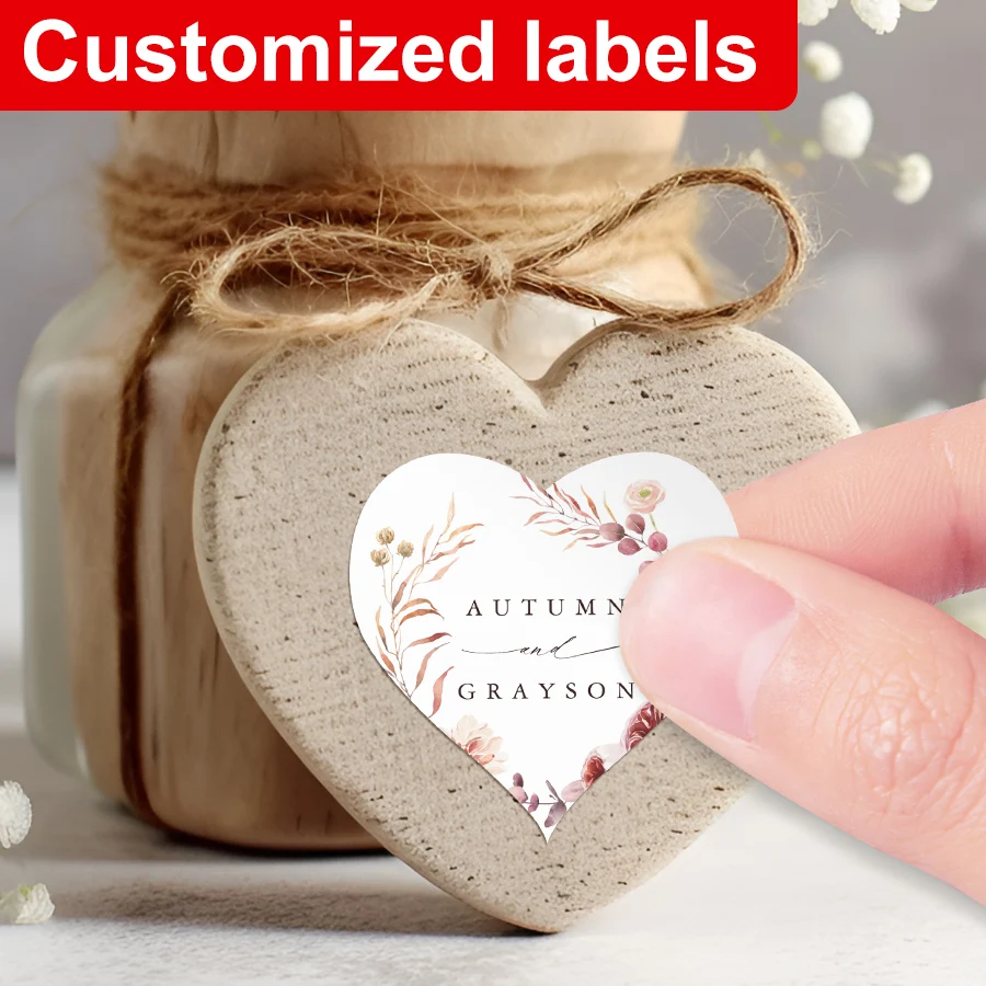 Benutzerdefinierte glitzernde Hochzeitsaufkleber, florale Geschenkanhänger-Aufkleber mit Kalligraphie-Schriftart, wiederverwendbare Party-Dekoration für Heimwerker