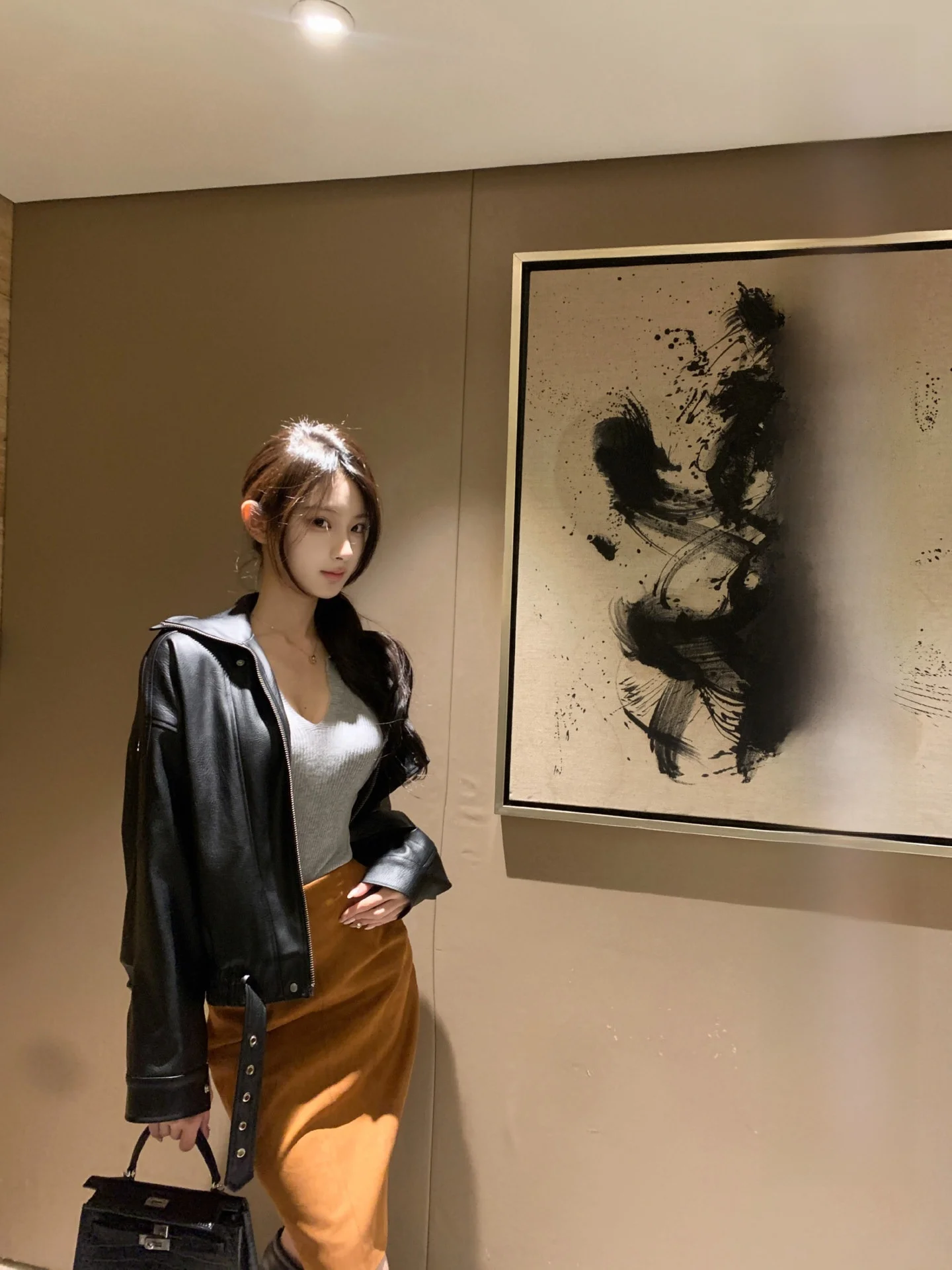 

Комплект Okmaop: осенне-зимняя кожаная мотоциклетная куртка и юбка с высокой талией, модный женский комплект, элегантное пальто с длинными рукавами