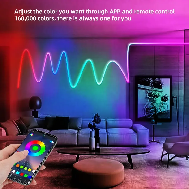 12V RGBIC LED Neon LED Strip Rope Light with Music Sync Tuya Smart APP 16 Million DIY Colors Works with Alexa, Google Assistant